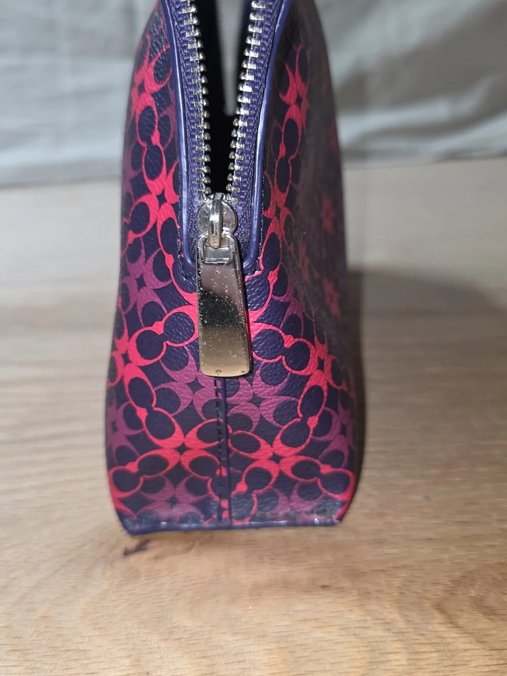 Coach Pink & Purple Signature Pattern Zip Cosmetic Pouch